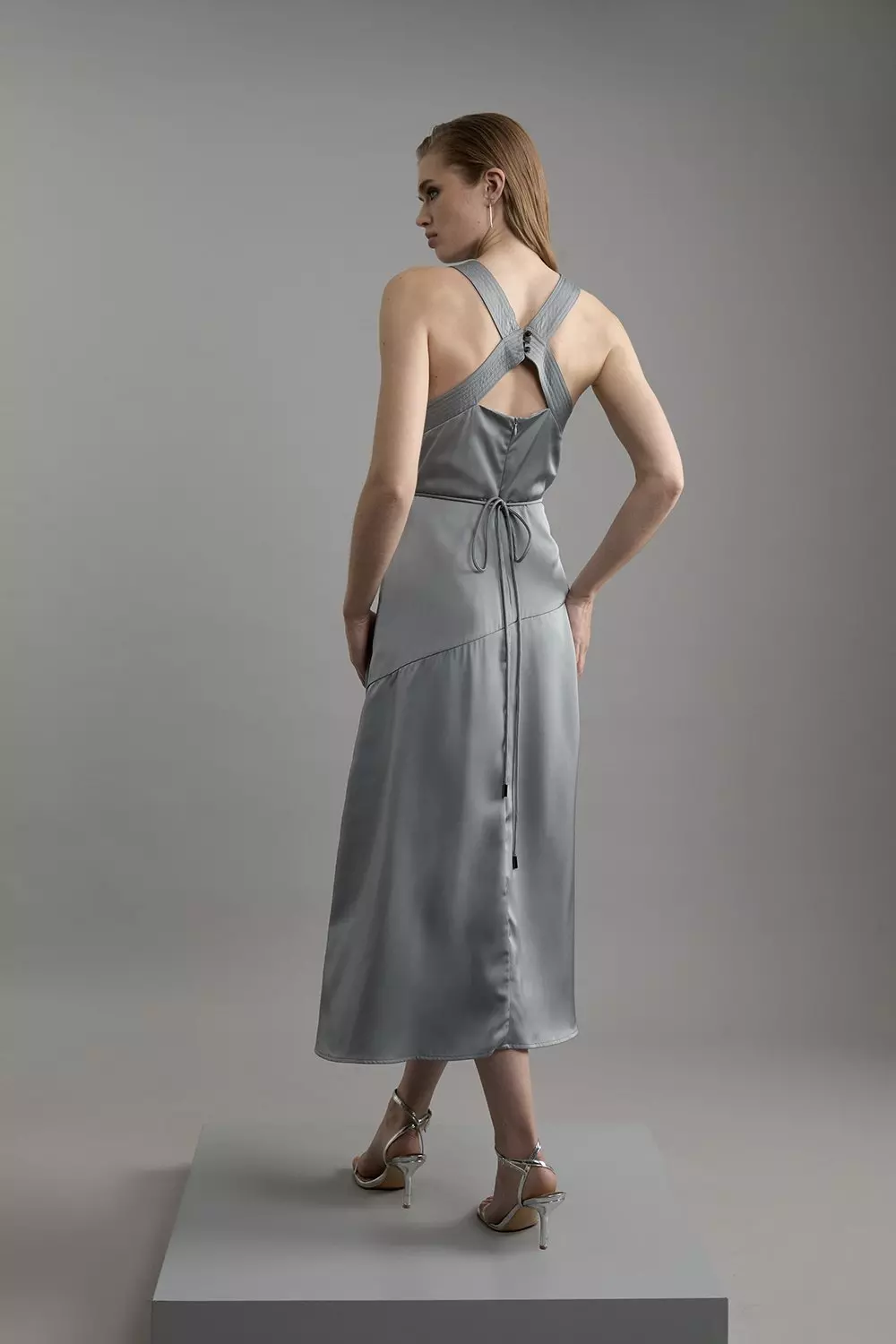 Tall Satin Halter Neck Woven Midi Dress | Karen Millen